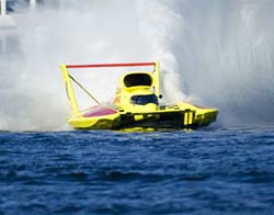 yellow hydroplane on water
