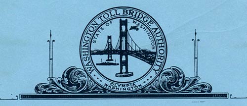 The State Toll Bridge Authority used the Narrows Bridge in its logo, 1938 WSA, WSDOT records