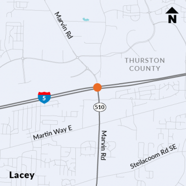 Location of the I-5 - SR 510 Interchange - Reconstruct Interchange project in Lacey. 