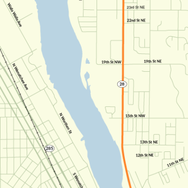 Map of State Route 28 between Hadley St and 9th Ave