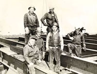 Steel workers completing the deck of the current Narrows Bridge, 1950 Earl White - Photo courtesy of Earl White